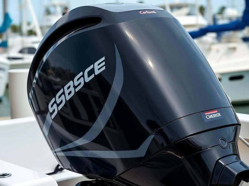 Freshly detailed outboard engine cowling